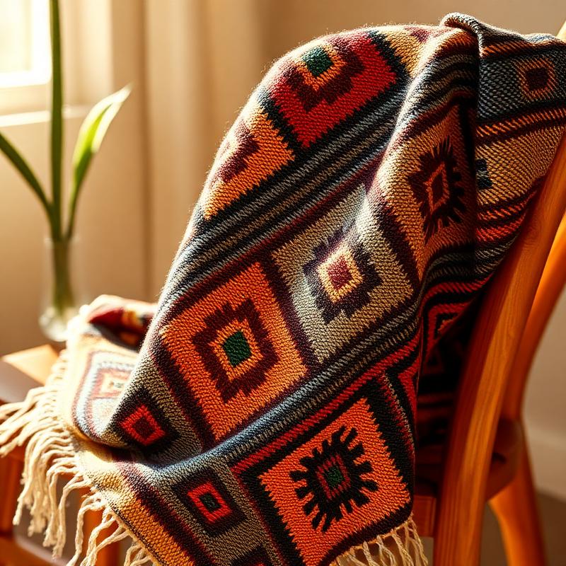 Colorful West African woven fabric on a wooden chair